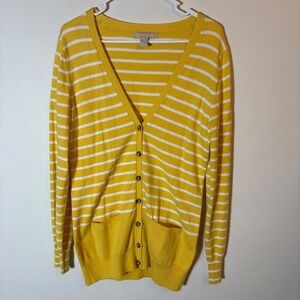 Banana Republic Yellow White Striped Cotton Cashmere Cardigan Sweater‎ XL